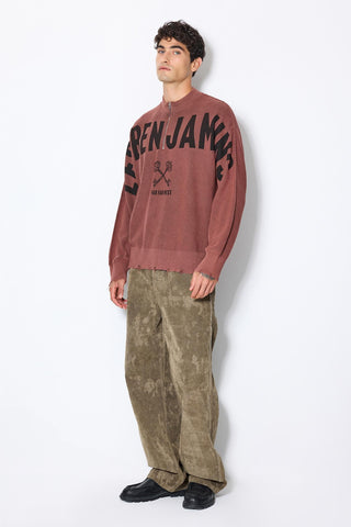 PRINTED HALF KNIT SWEATER